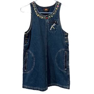 Embroidered Denim Jumper Dress Size 12 NWOT Route 66